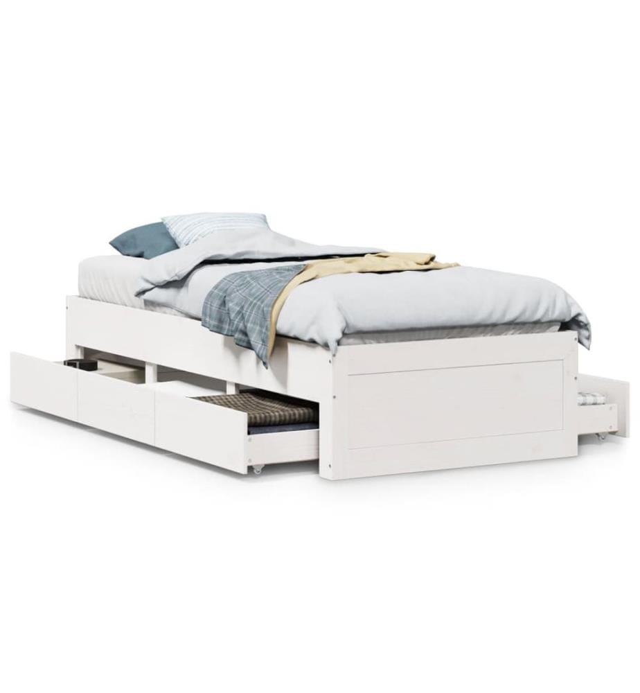 Cadre de lit sans matelas avec tiroirs 75x190 cm bois de pin