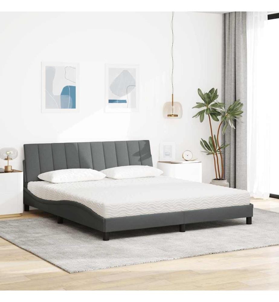 Bett mit Matratze "Hanko" Dunkelgrau 180x200 cm Stoff