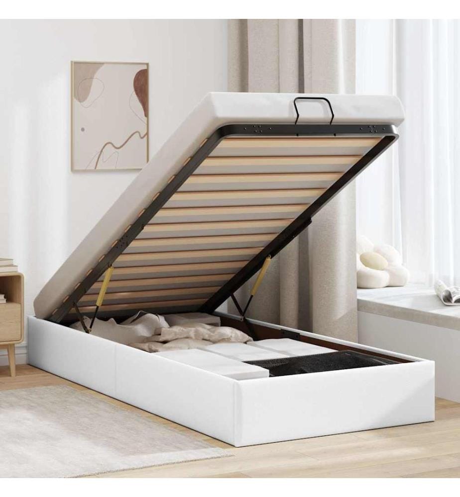 Cadre de lit ottoman sans matelas blanc 100x200 cm similicuir