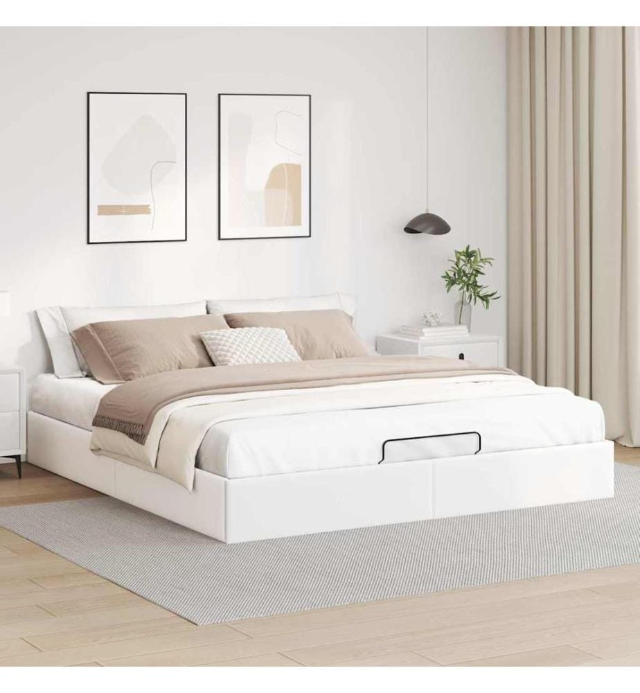 Cadre de lit ottoman sans matelas blanc 200x200 cm similicuir