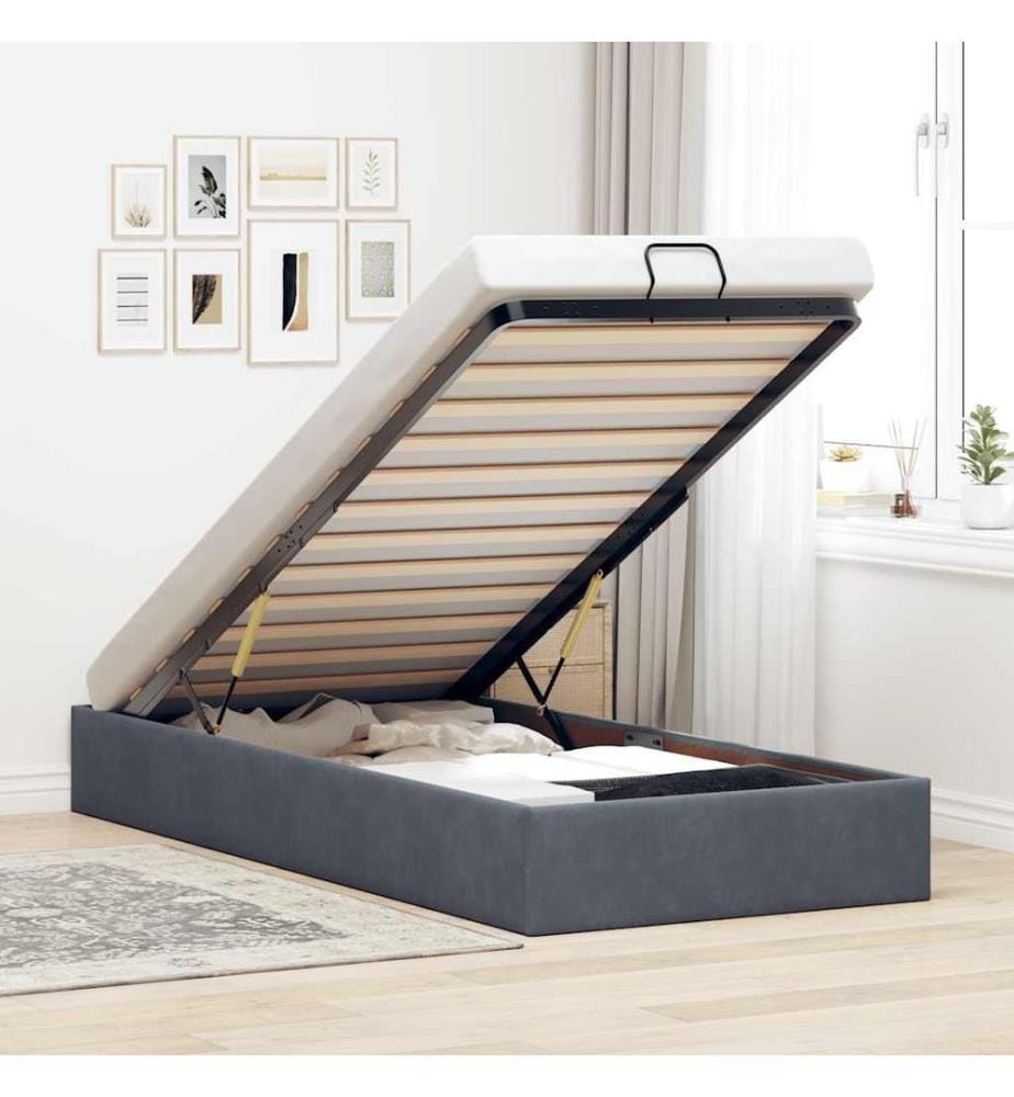 Ottoman-Bett ohne Matratze Dunkelgrau 90x200 cm Samt