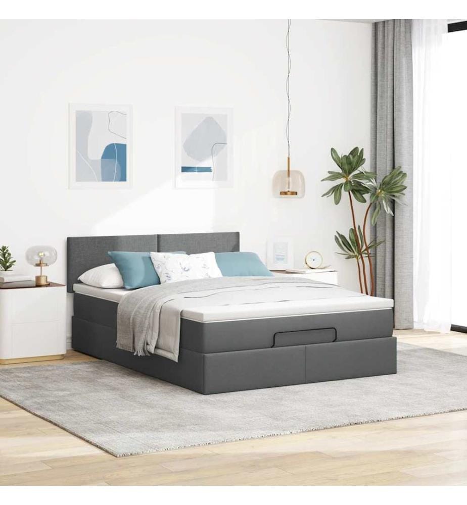 Ottoman-Bett mit Matratze Dunkelgrau 140x200 cm Stoff