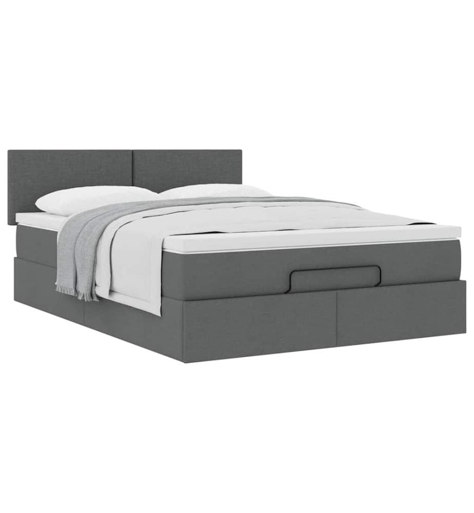 Ottoman-Bett mit Matratze Dunkelgrau 140x200 cm Stoff