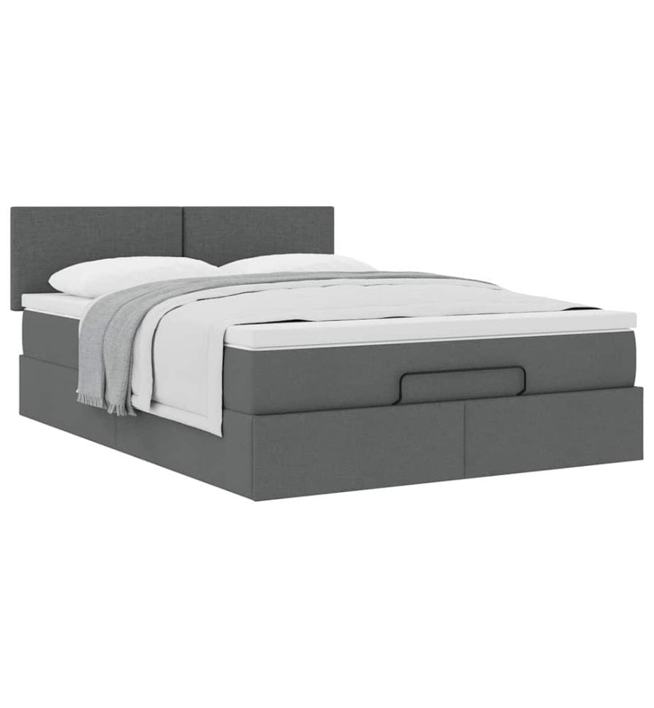 Ottoman-Bett mit Matratze Dunkelgrau 140x200 cm Stoff