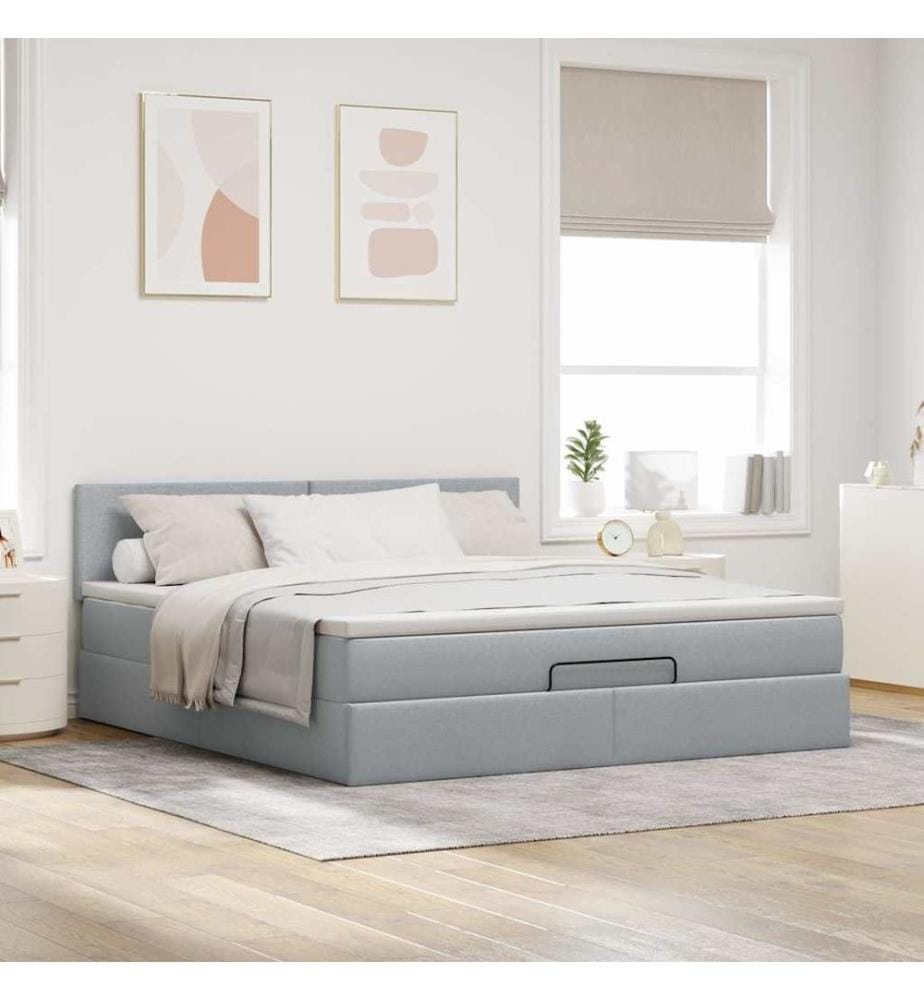 Ottoman-Bett mit Matratze Hellgrau 180x200 cm Stoff