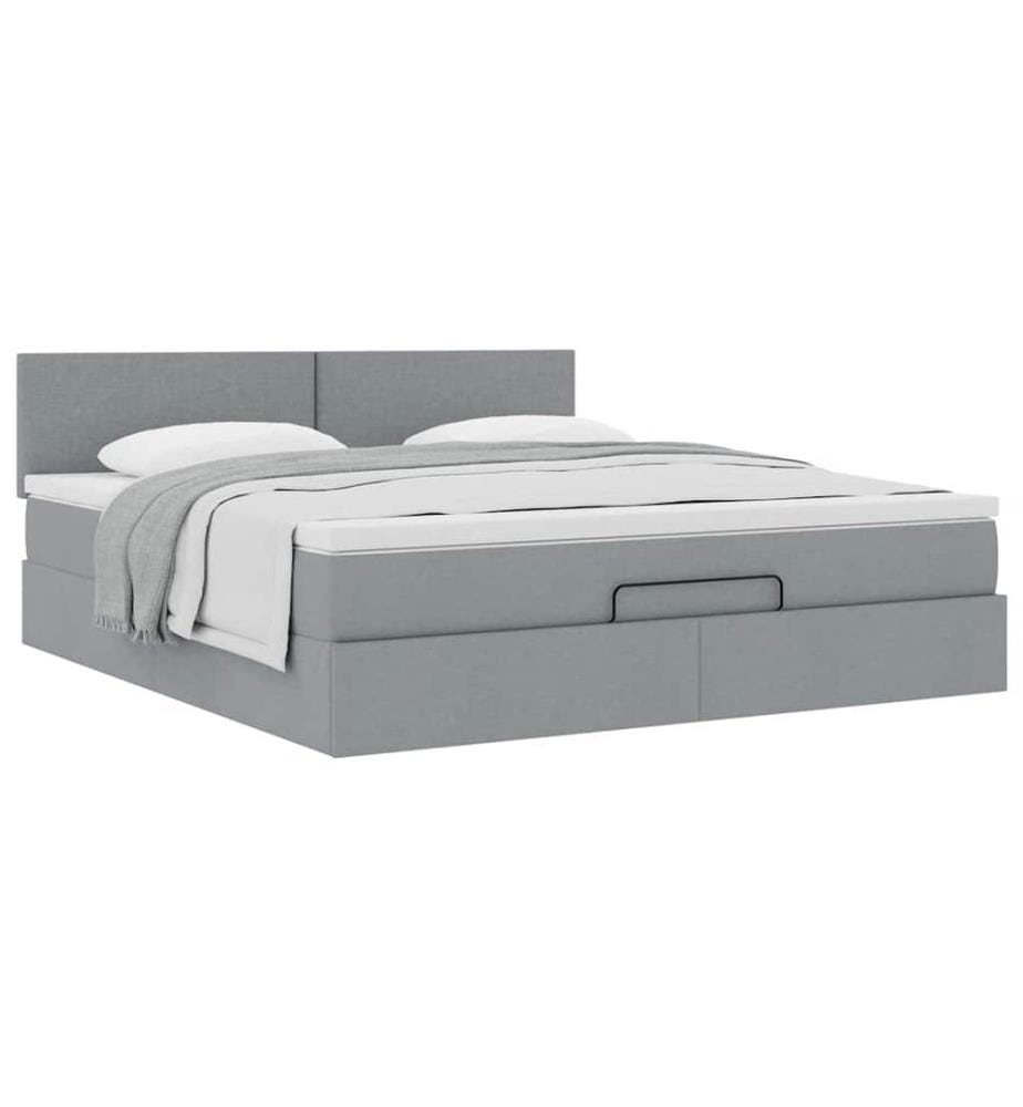 Ottoman-Bett mit Matratze Hellgrau 180x200 cm Stoff