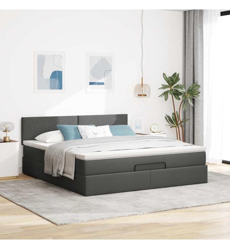 Ottoman-Bett mit Matratze Dunkelgrau 180x200 cm Stoff