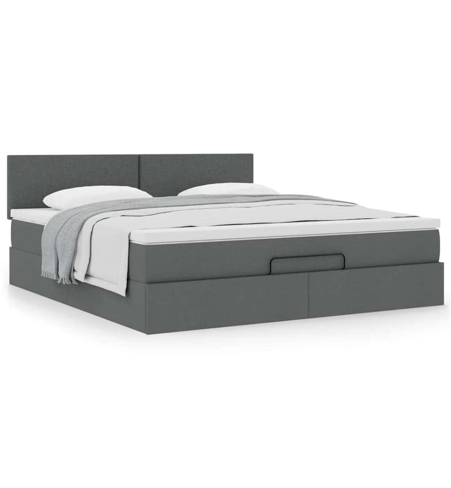 Ottoman-Bett mit Matratze Dunkelgrau 180x200 cm Stoff