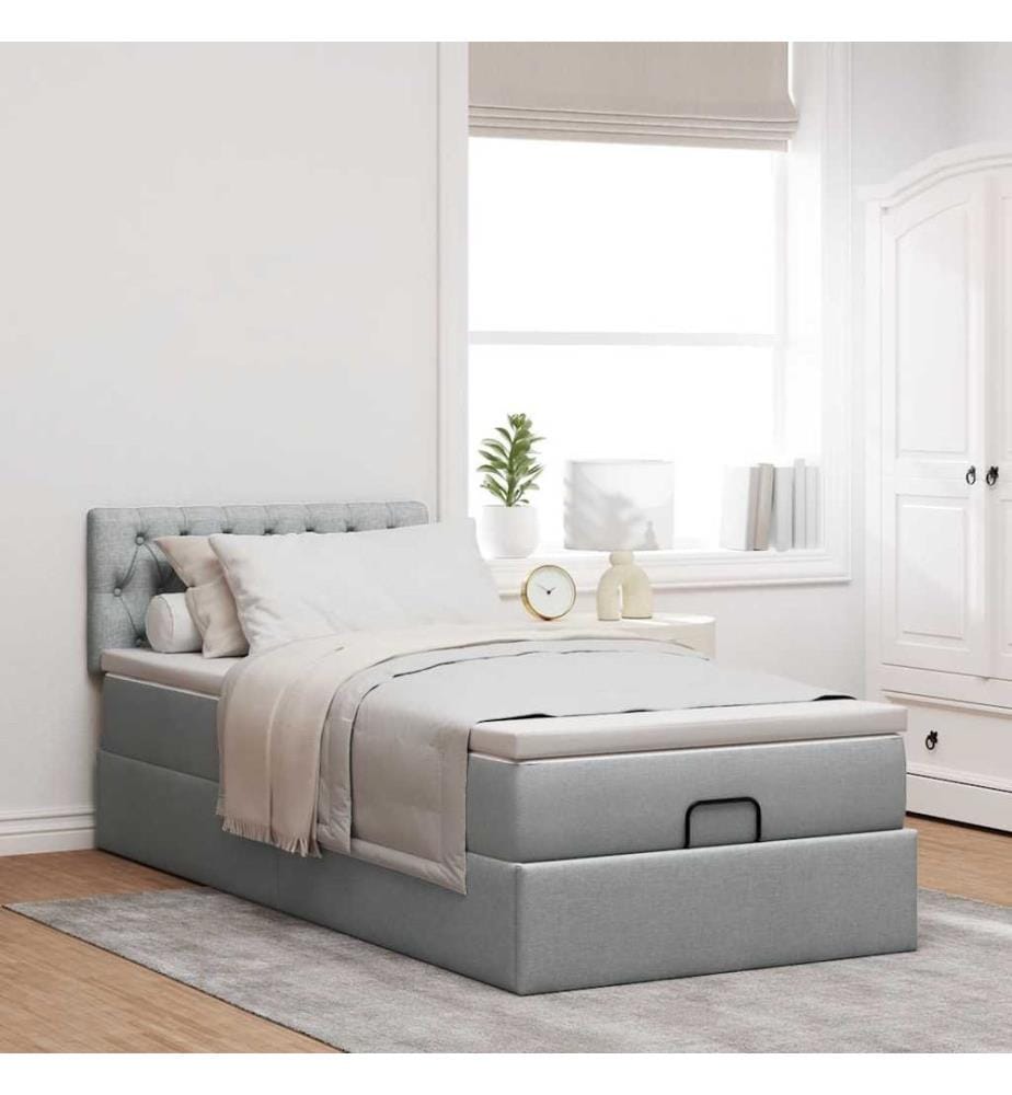 Ottoman-Bett mit Matratze Hellgrau 100x200 cm Stoff