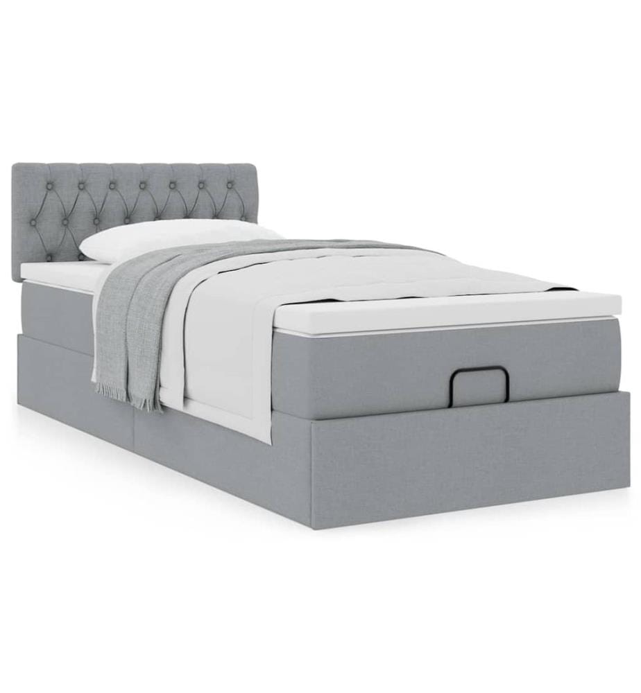 Ottoman-Bett mit Matratze Hellgrau 100x200 cm Stoff