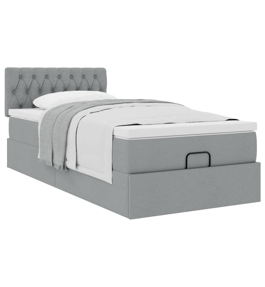 Ottoman-Bett mit Matratze Hellgrau 100x200 cm Stoff