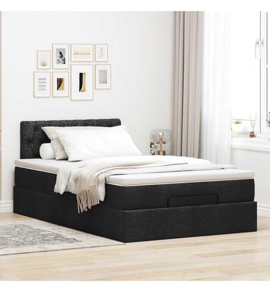 Lit ottoman avec matelas noir 120x190 cm tissu