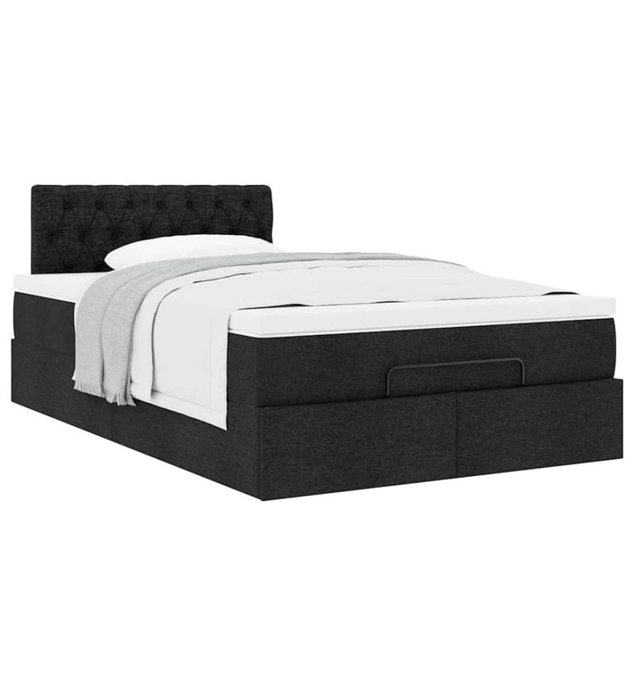 Lit ottoman avec matelas noir 120x190 cm tissu