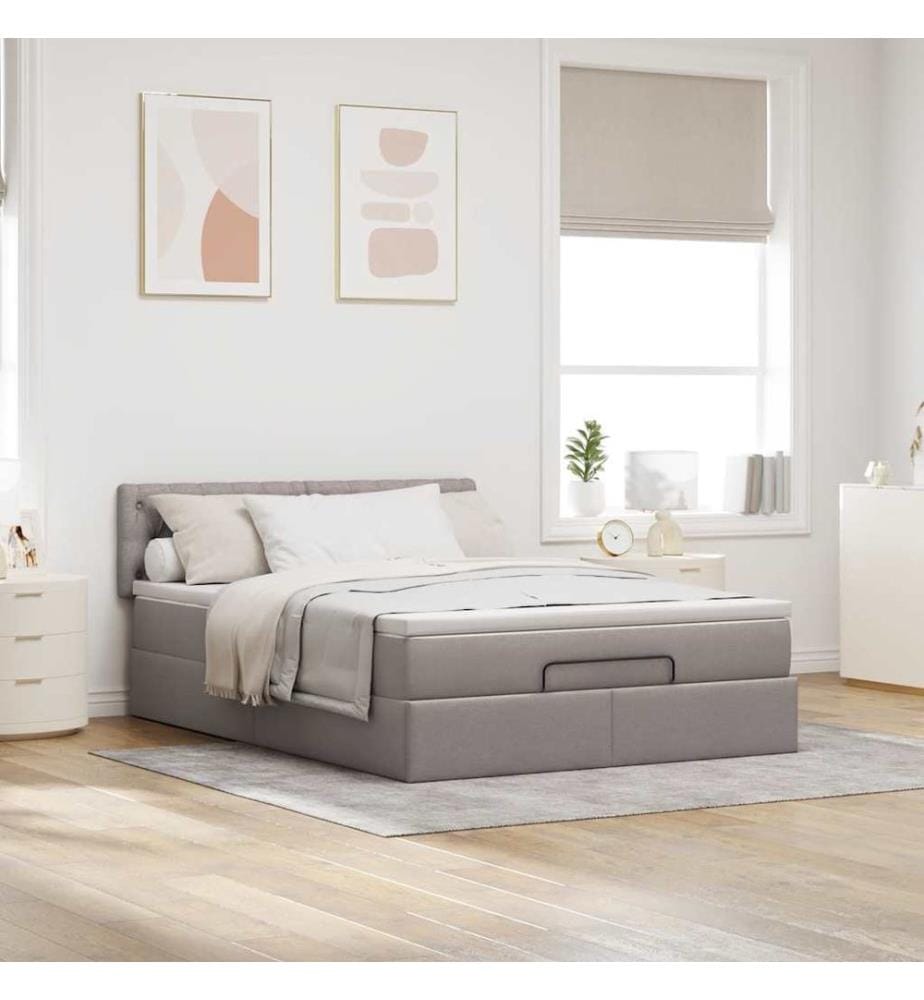 Lit ottoman avec matelas taupe 140x200 cm tissu