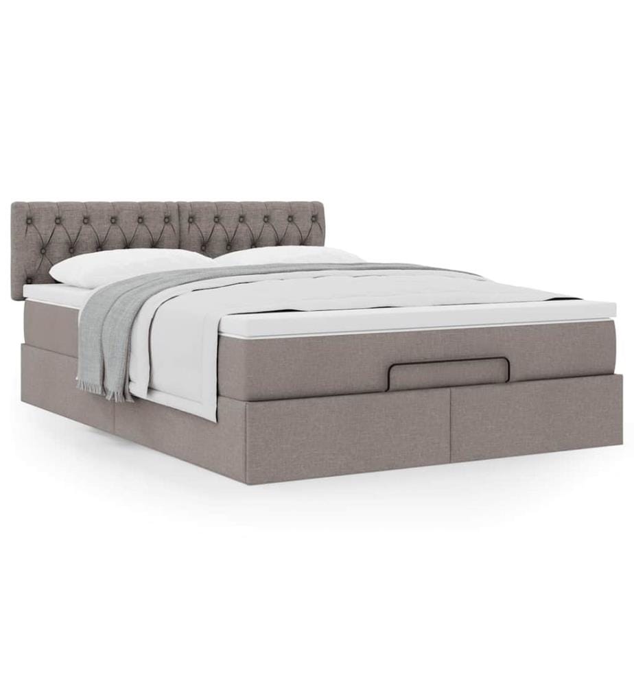 Lit ottoman avec matelas taupe 140x200 cm tissu