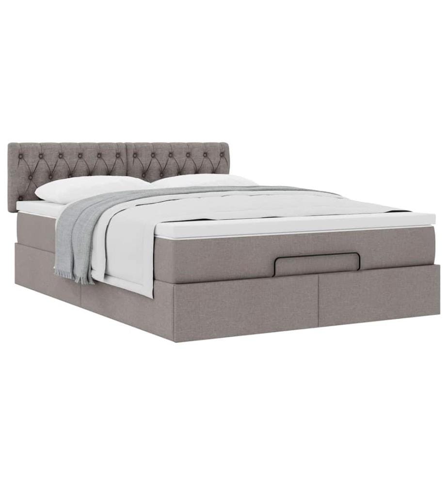 Lit ottoman avec matelas taupe 140x200 cm tissu