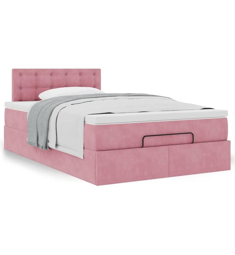 Lit ottoman avec matelas rose 120x190 cm velours