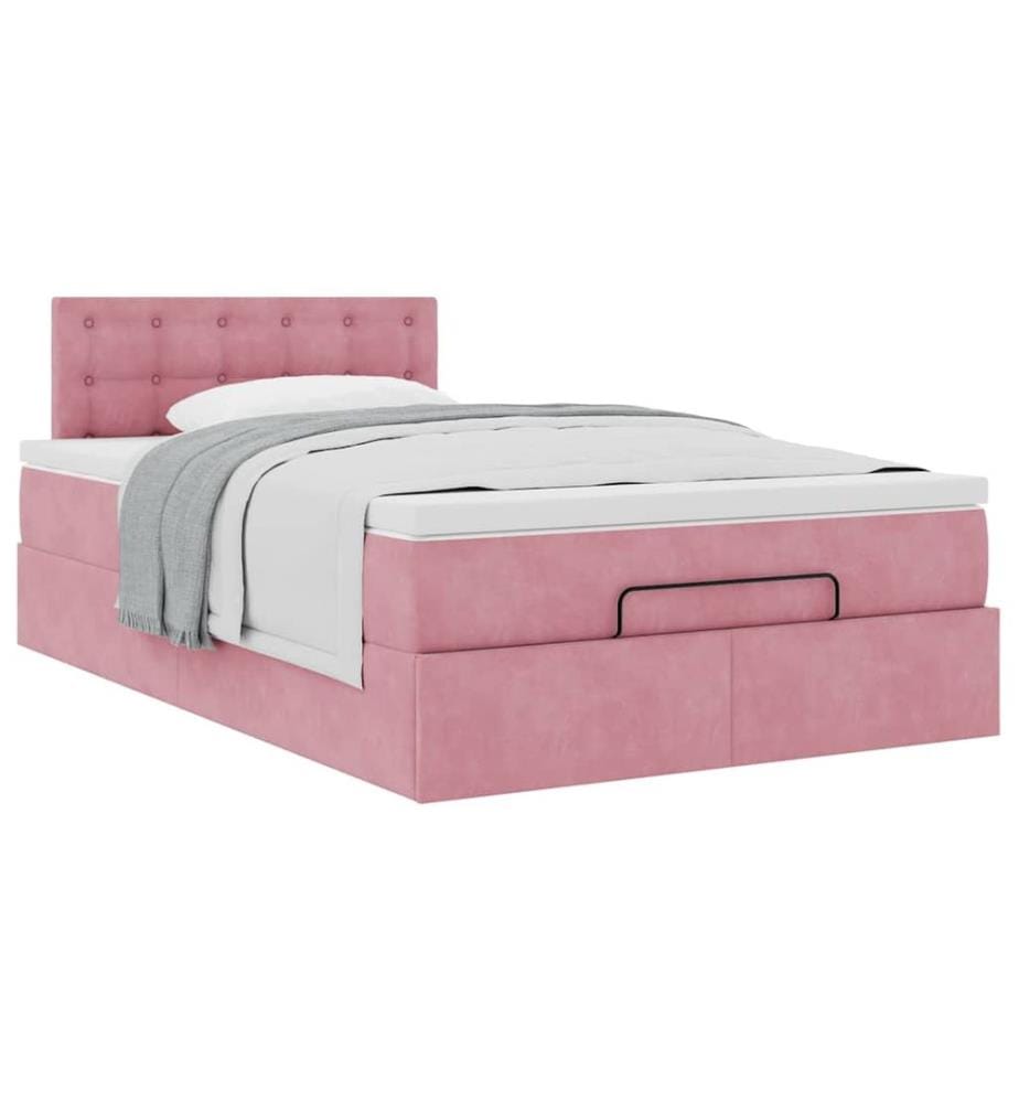 Lit ottoman avec matelas rose 120x190 cm velours