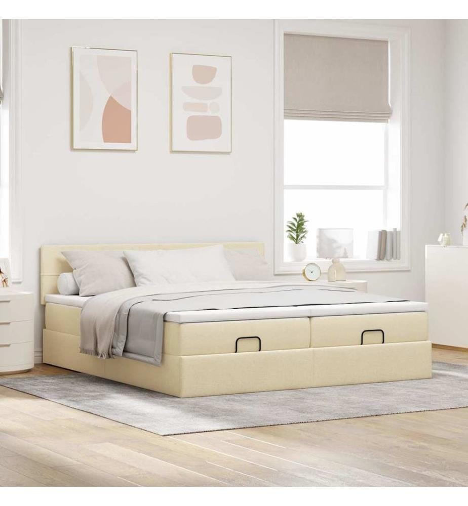 Ottoman-Bett mit Matratzen Creme 180x200 cm Stoff