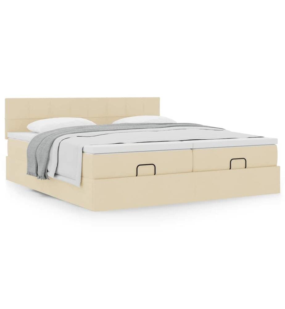 Ottoman-Bett mit Matratzen Creme 180x200 cm Stoff