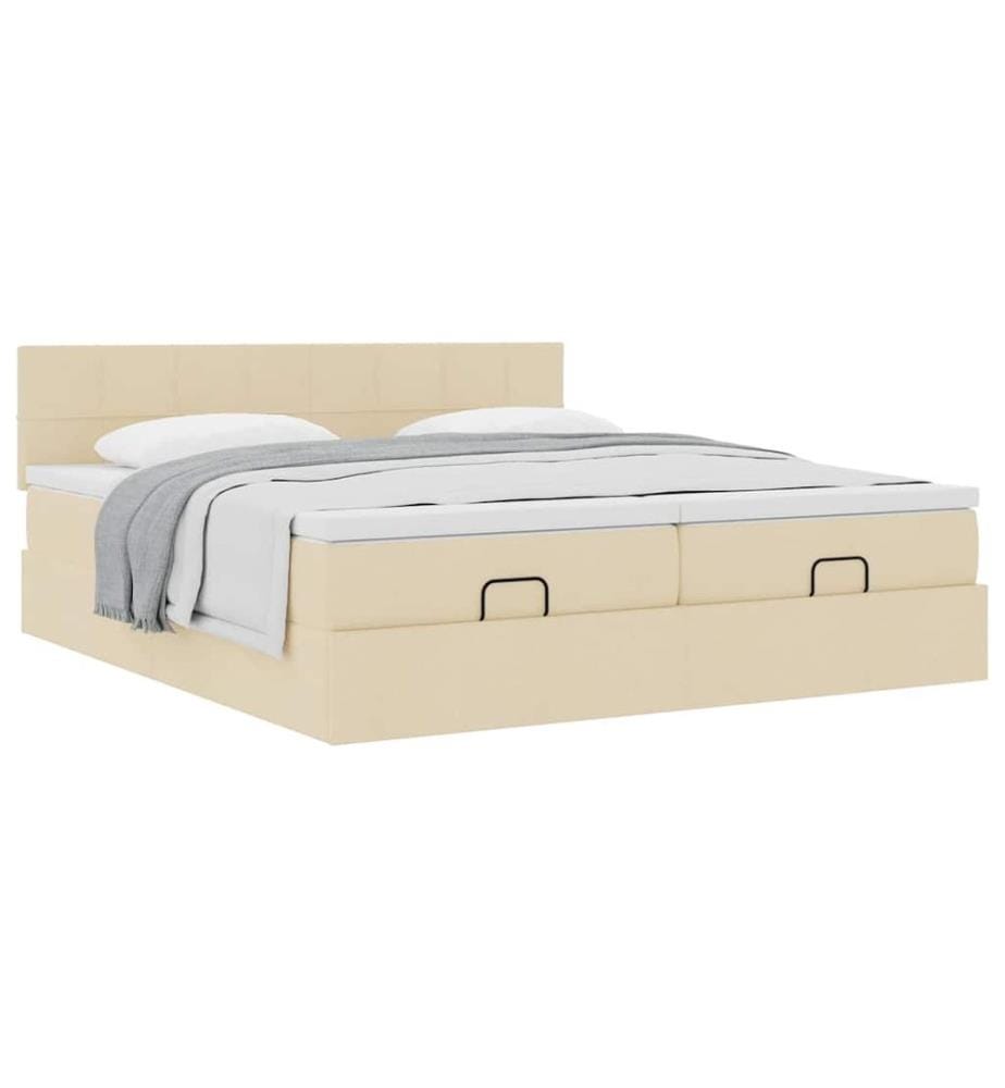Ottoman-Bett mit Matratzen Creme 180x200 cm Stoff