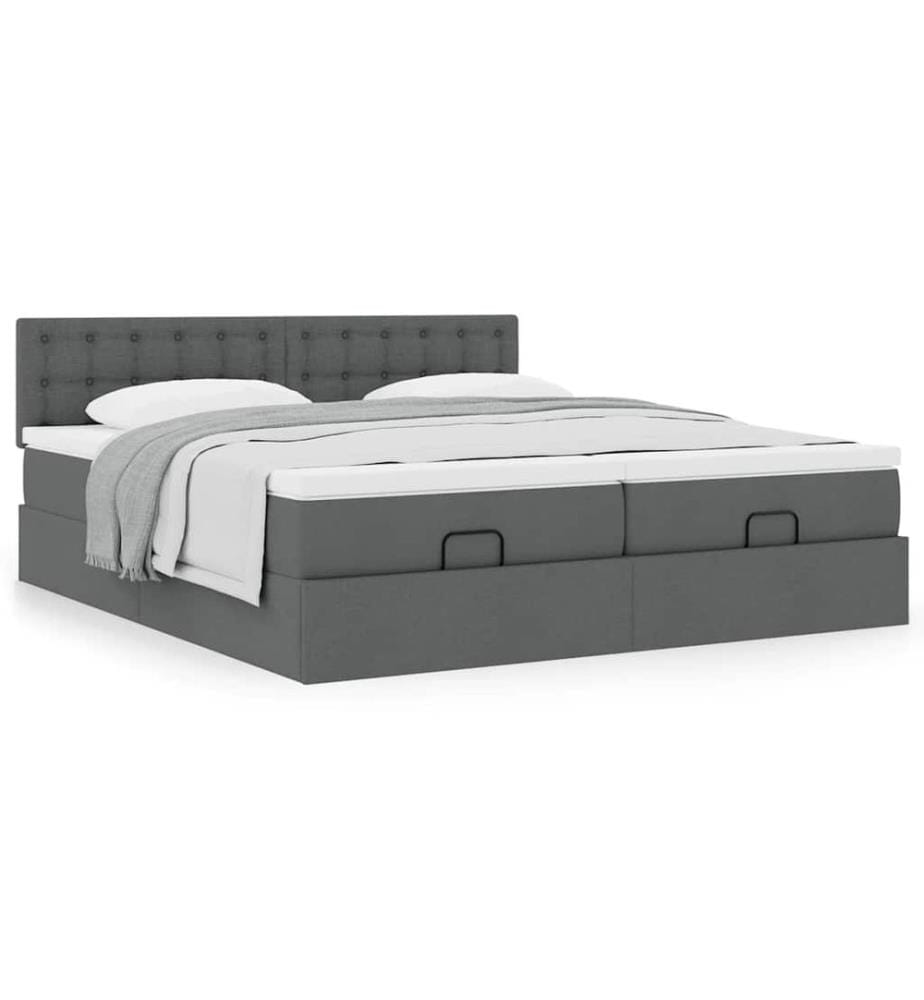 Ottoman-Bett mit Matratzen Dunkelgrau 180x200 cm Stoff