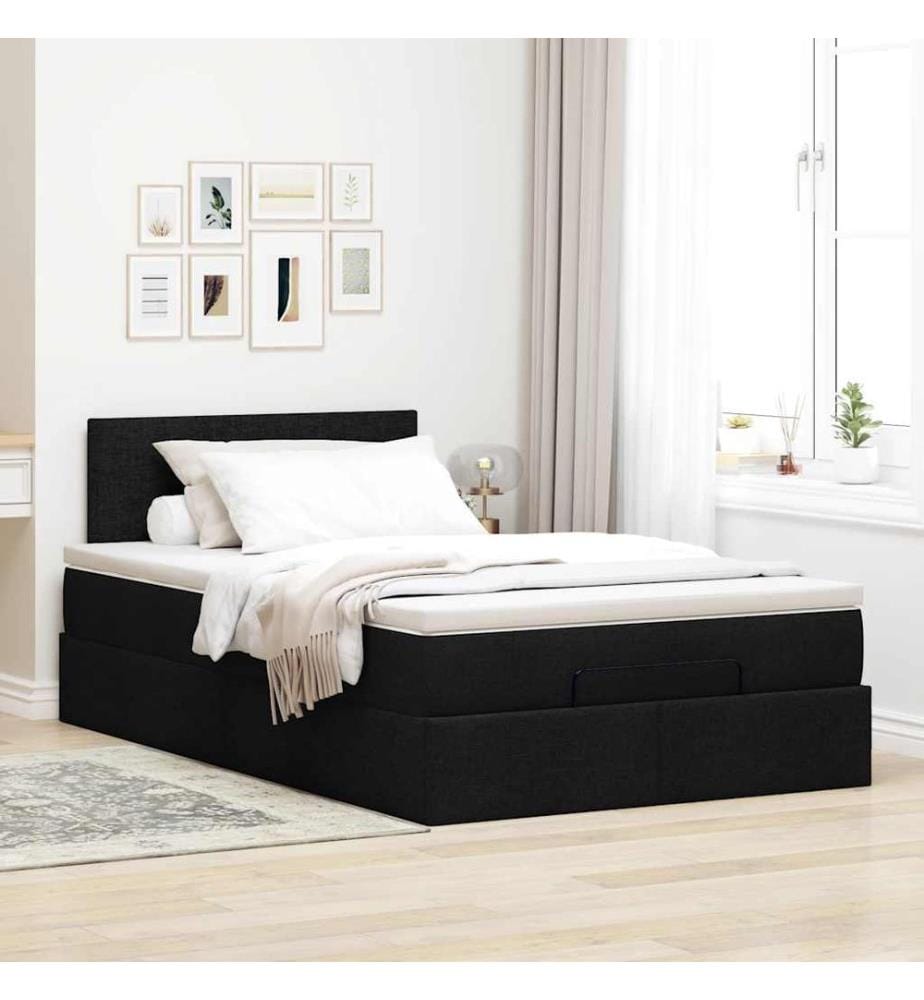 Lit ottoman avec matelas noir 120x200 cm tissu