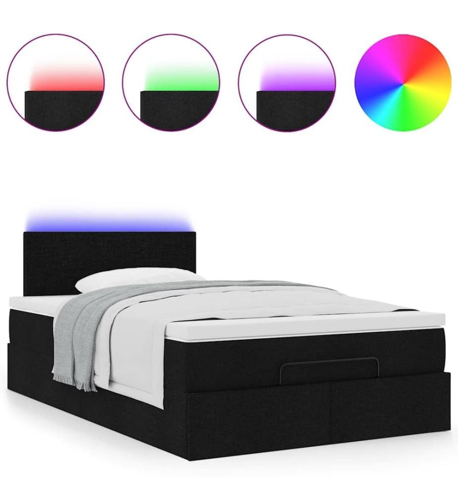 Lit ottoman avec matelas noir 120x200 cm tissu