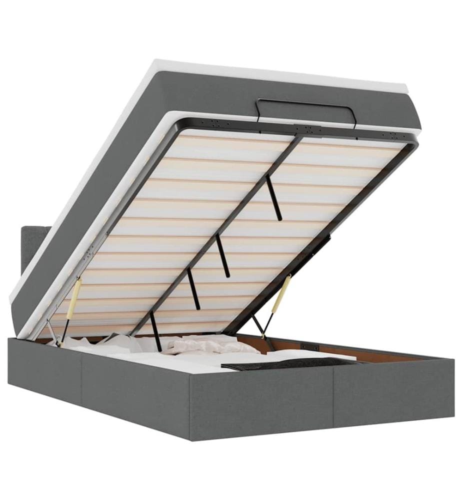 Ottomane Bett mit Matratze & LEDs Dunkelgrau 120x200 cm Stoff