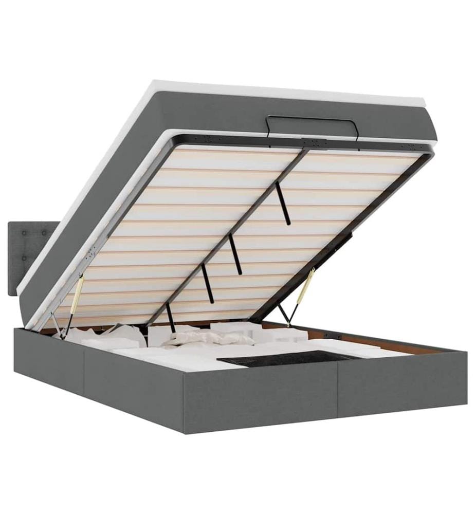 Ottomane Bett mit Matratze & LEDs Dunkelgrau 140x200 cm Stoff