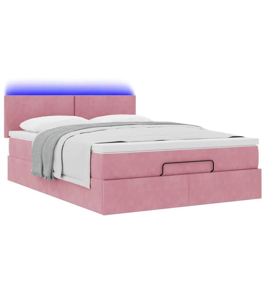 Ottoman-Bett mit Matratze & LEDs Rosa 140x200 cm Samt