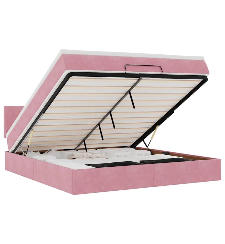 Ottomane Bett mit Matratze & LEDs Rosa 180x200 cm Samt