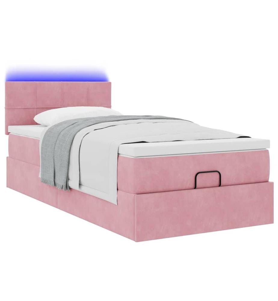 Ottoman-Bett mit Matratze & LEDs Rosa 100x200 cm Samt