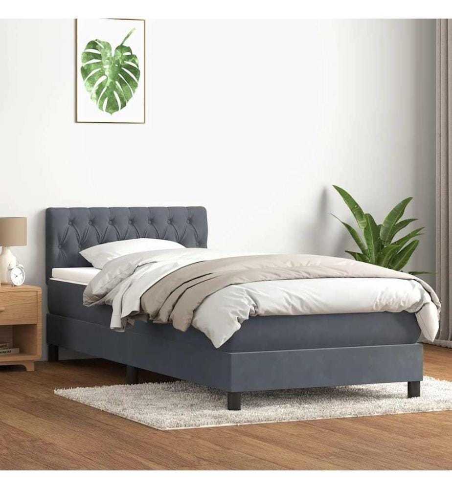 Boxspringbett mit Matratze Dunkelgrau 90x220 cm Samt