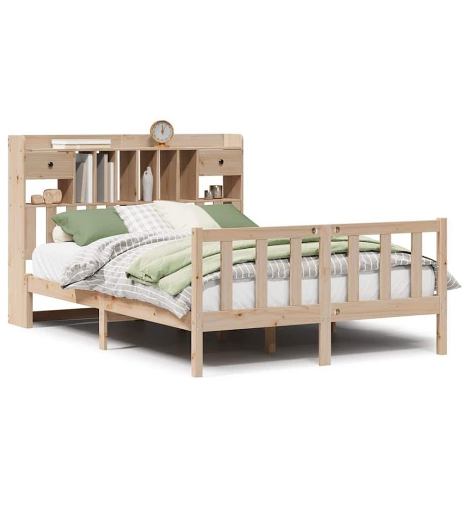 Lit bibliothèque sans matelas 160x200 cm bois massif de pin