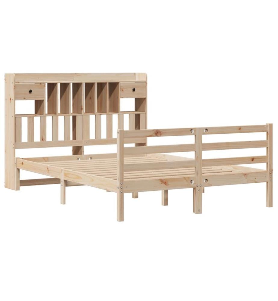 Lit bibliothèque sans matelas 140x200 cm bois massif de pin