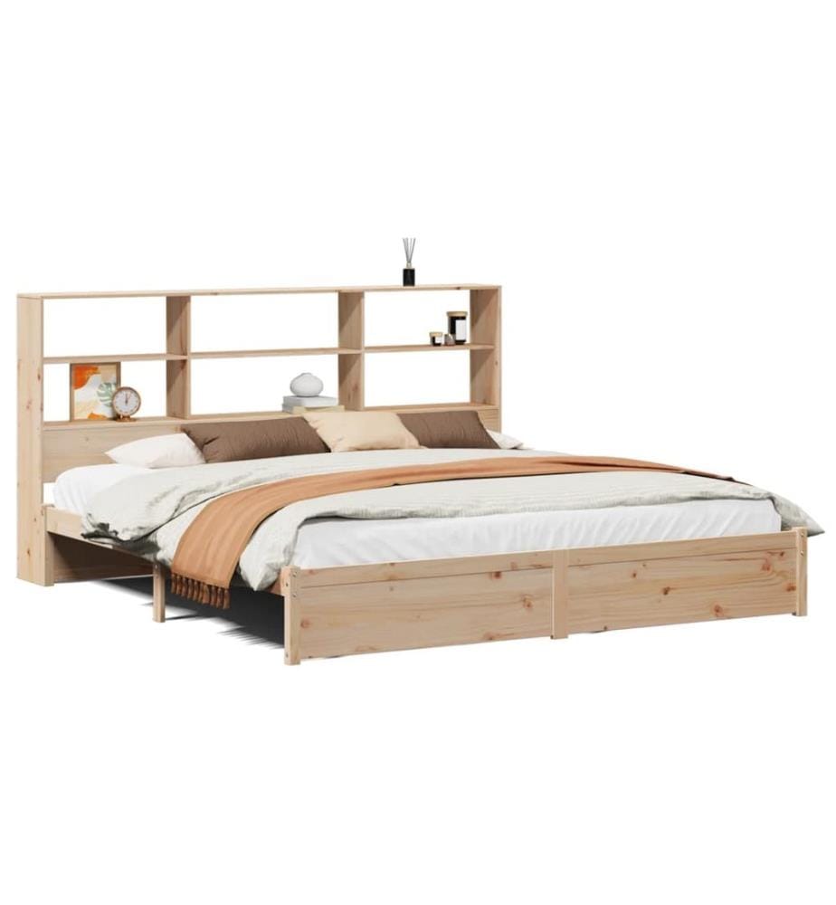 Lit bibliothèque sans matelas 180x200 cm bois massif de pin