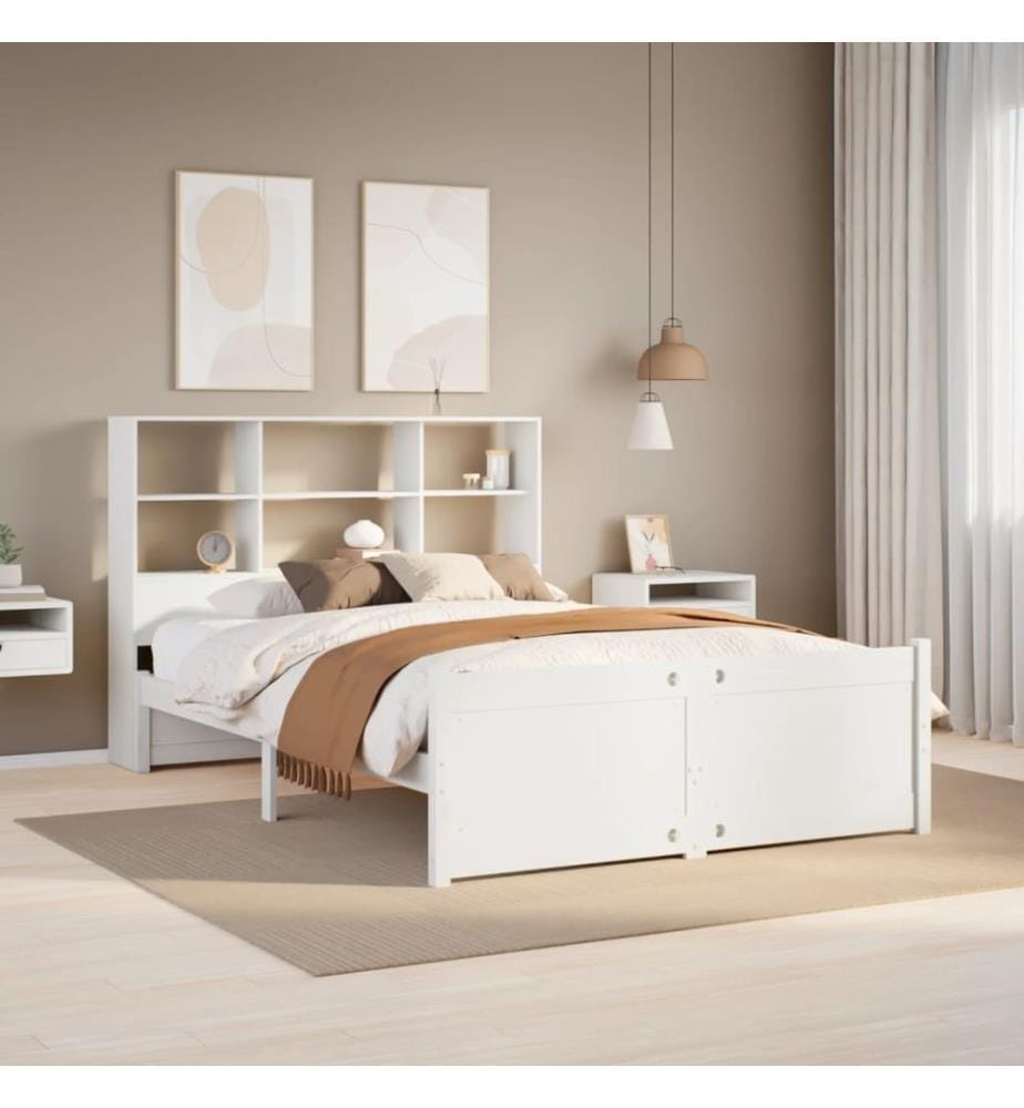 Lit bibliothèque sans matelas blanc 140x200 cm bois pin massif