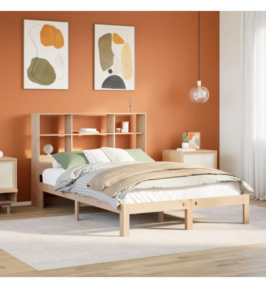Lit bibliothèque sans matelas 140x200 cm bois massif de pin