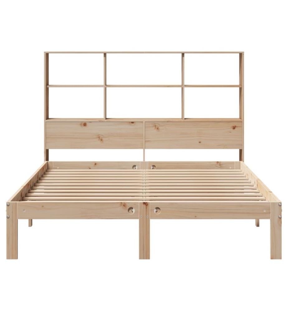 Lit bibliothèque sans matelas 140x200 cm bois massif de pin