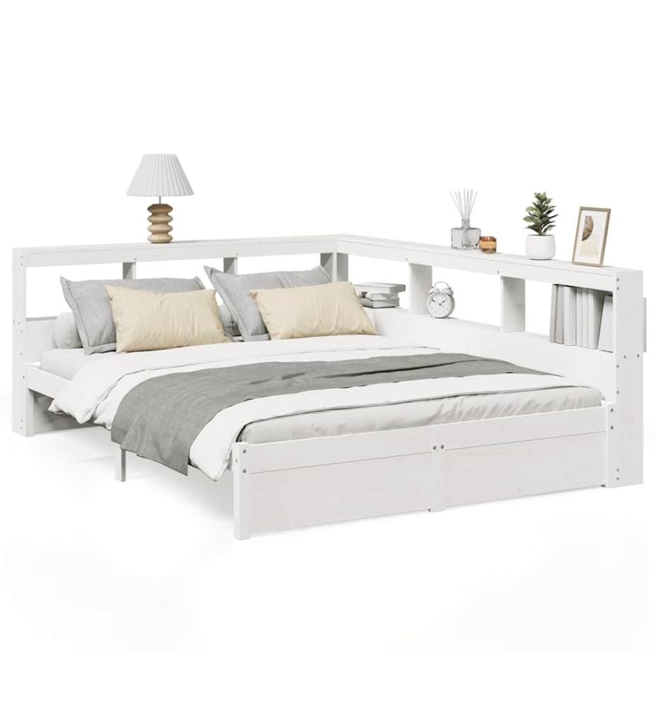 Lit bibliothèque sans matelas blanc 140x190 cm bois pin massif