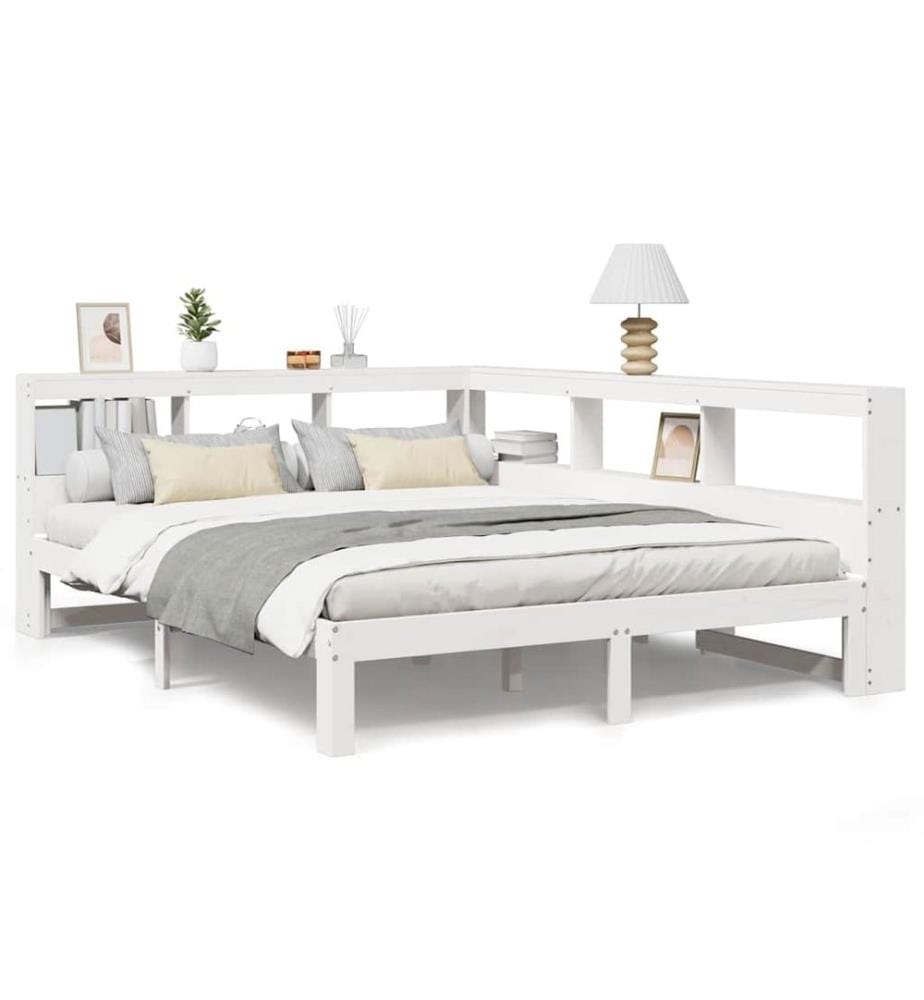 Lit bibliothèque sans matelas blanc 140x200 cm bois pin massif