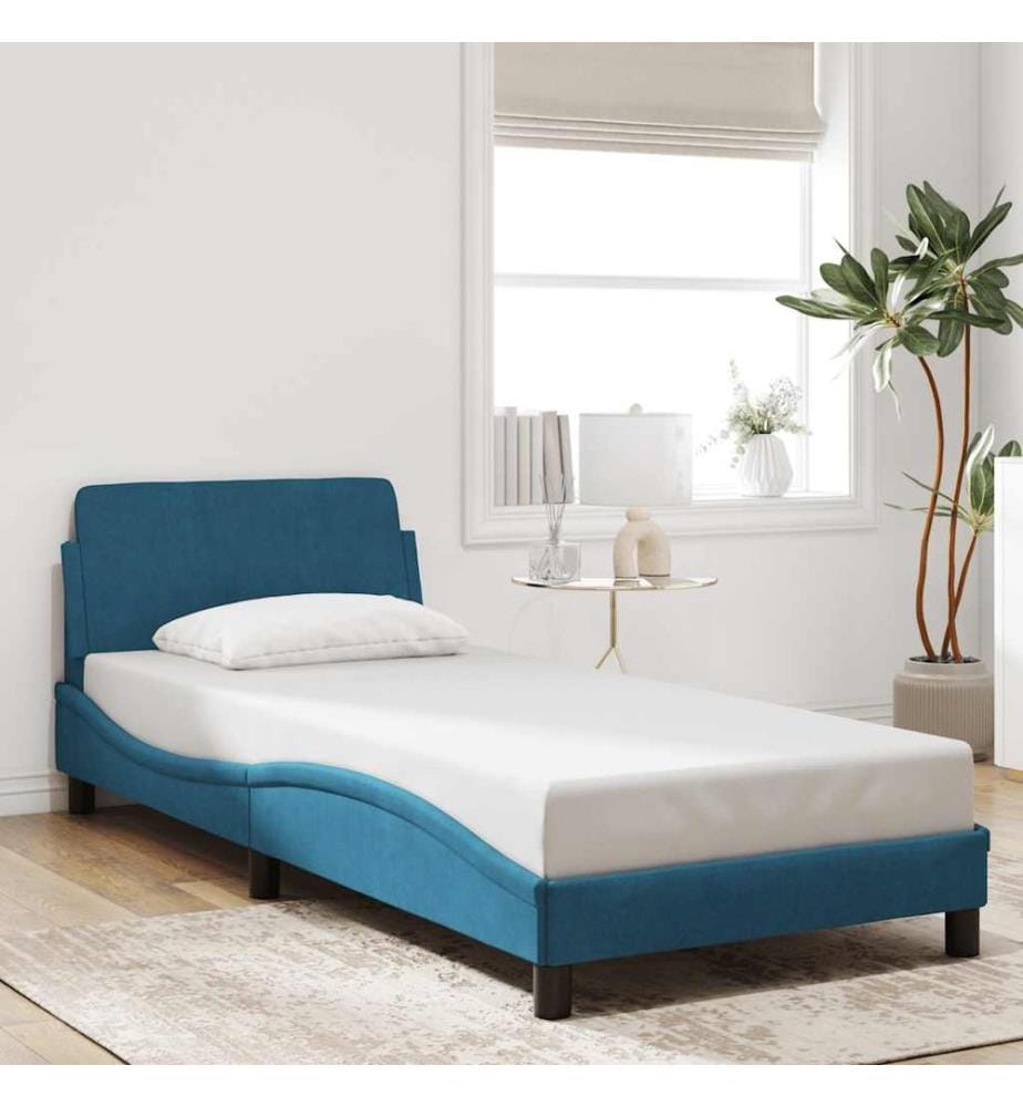 Bettgestell mit Kopfteil "Dover" Blau 90x200 cm Samt