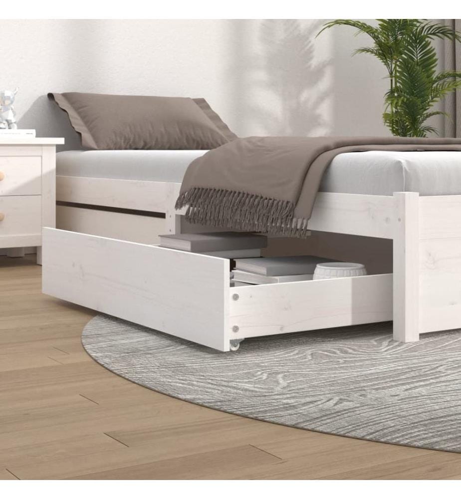 Tiroirs de lit 2 pcs blanc Bois de pin massif