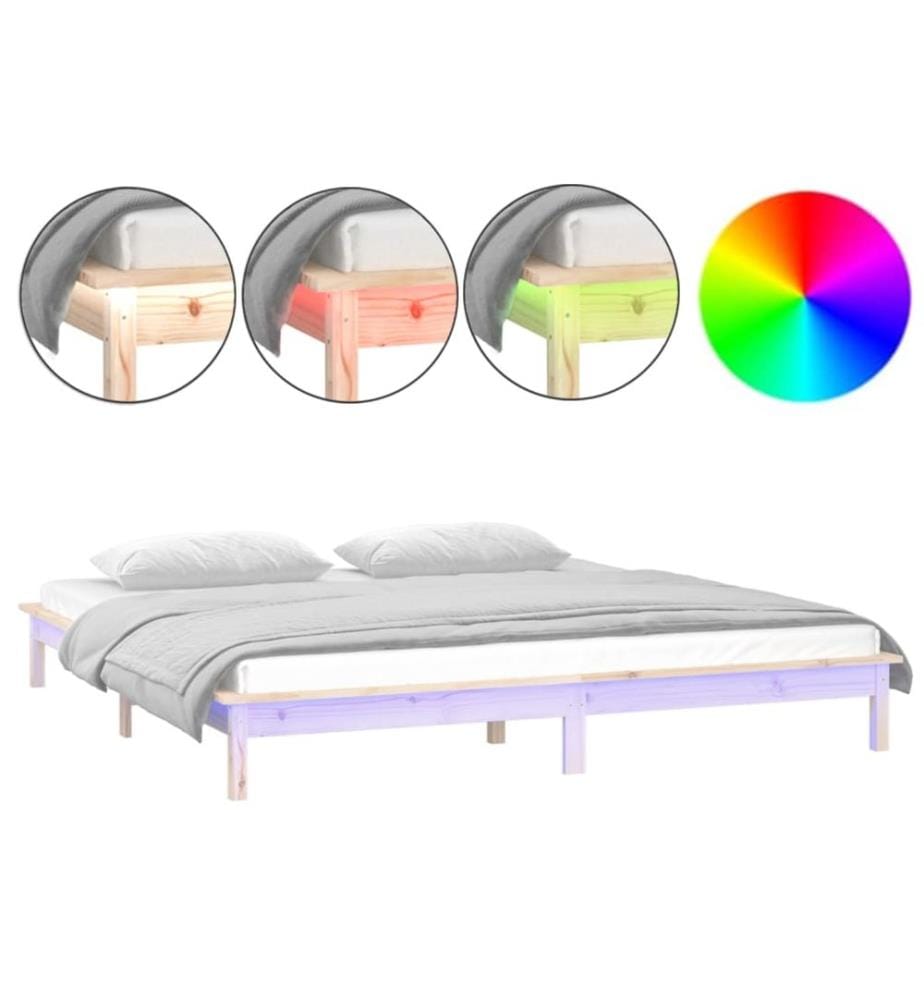 Cadre de lit à LED sans matelas 200x200 cm bois massif
