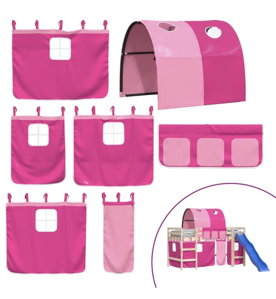 Rideaux pour lit mezzanine avec tunnel rose polyester
