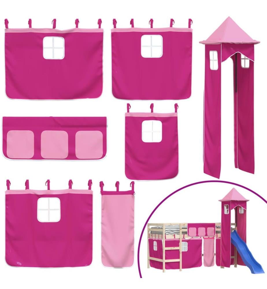 Vorhänge für Hochbett mit Turm Rosa Polyester