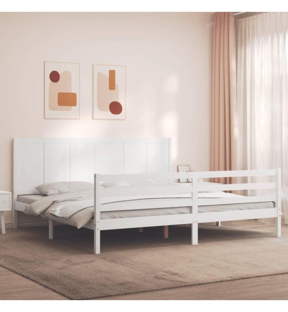 Cadre de lit avec tête de lit blanc 200x200 cm bois massif
