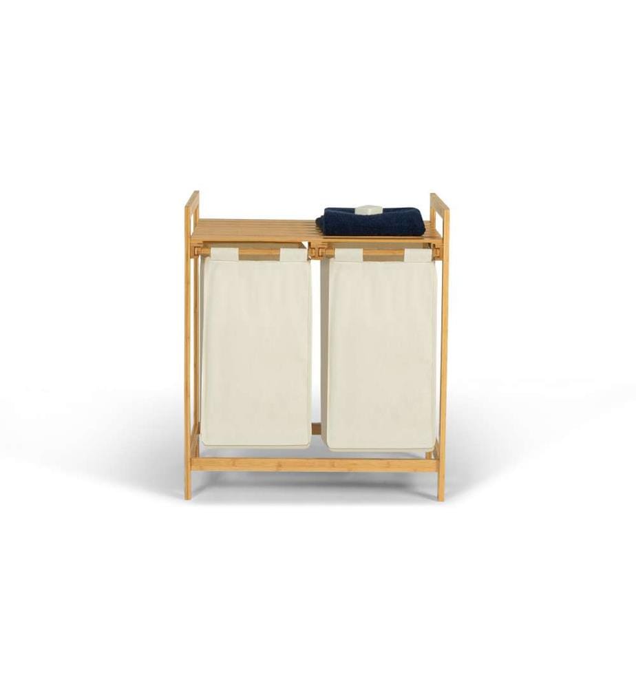 Maya Wäschekorb mit zwei Fächern aus Bambus - Beige