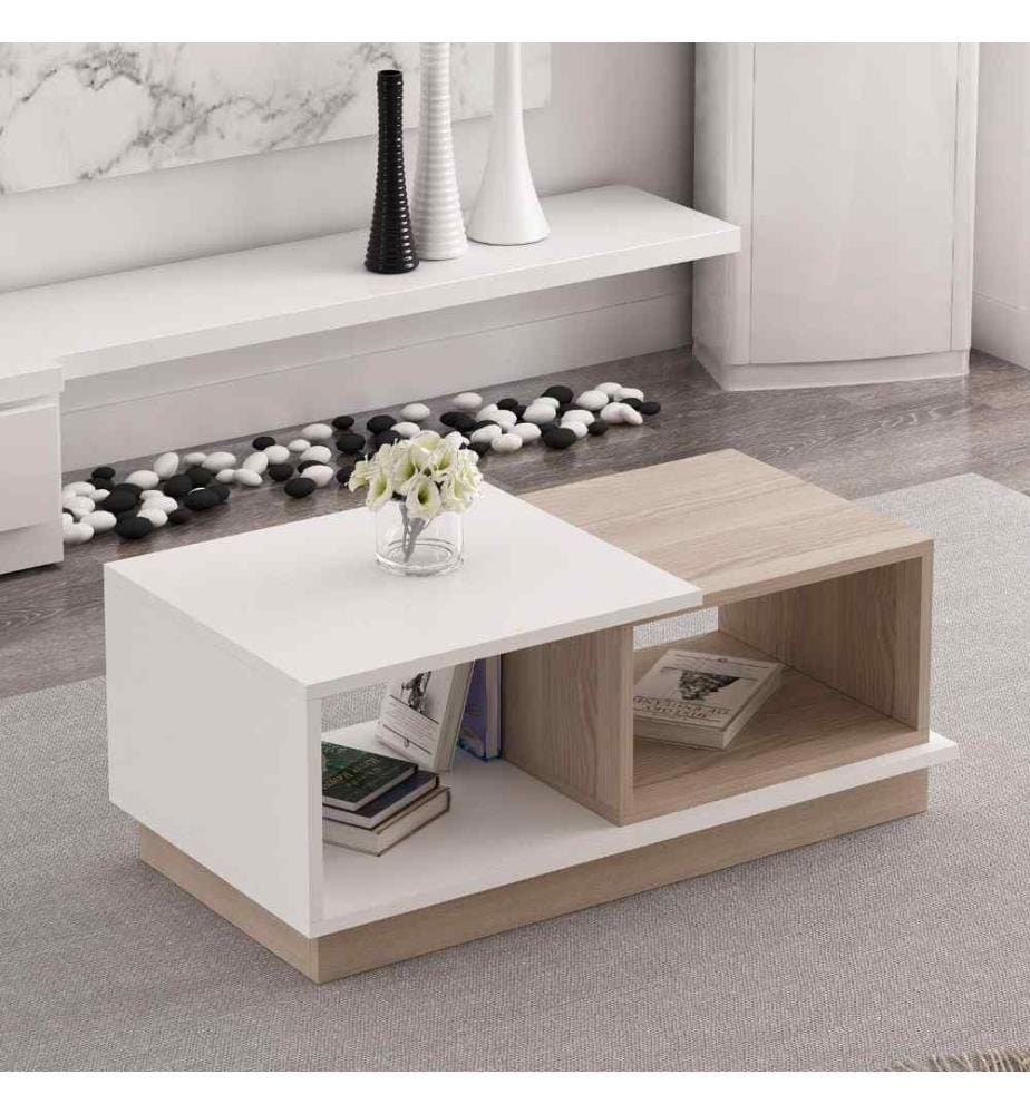 Table basse, blanc, chêne, panneau de particules mélaminé